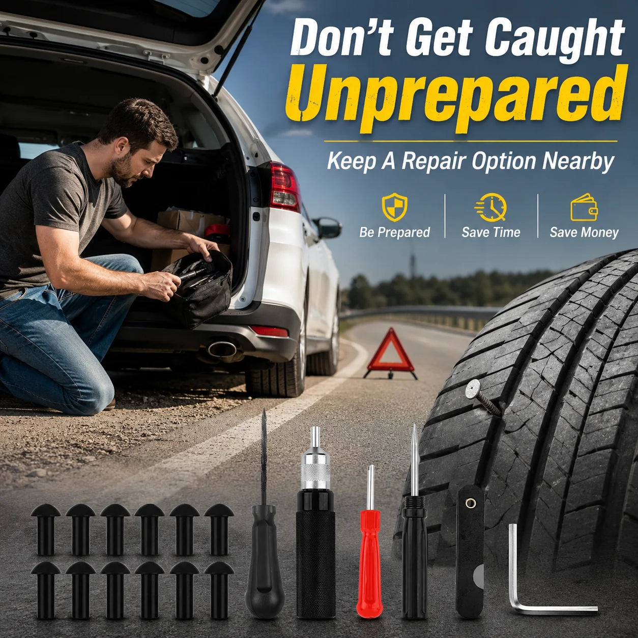 Vehicle-Ready Mushroom Tire Repair Kit – Compact Roadside Puncture