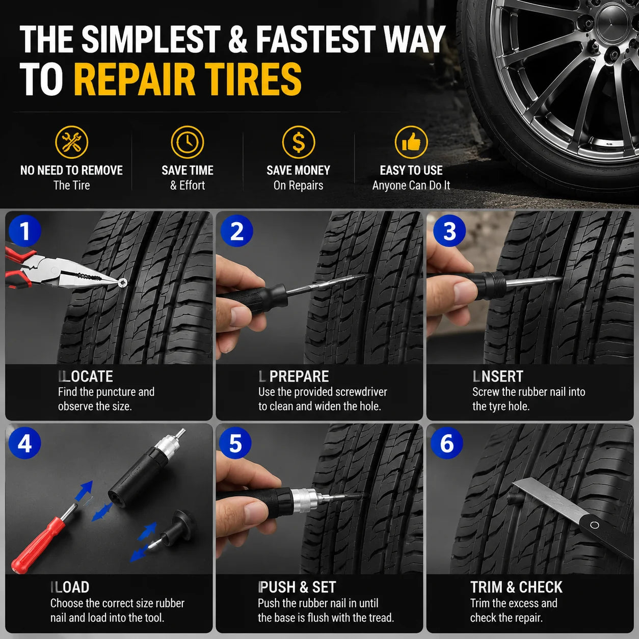 Vehicle-Ready Mushroom Tire Repair Kit – Compact Roadside Puncture