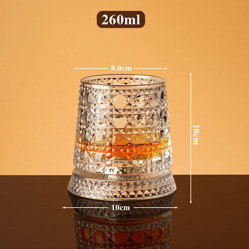 360° Rotating Lead-Free Whiskey Tumbler with Embossed Detail