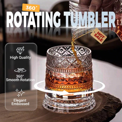 360° Rotating Lead-Free Whiskey Tumbler with Embossed Detail