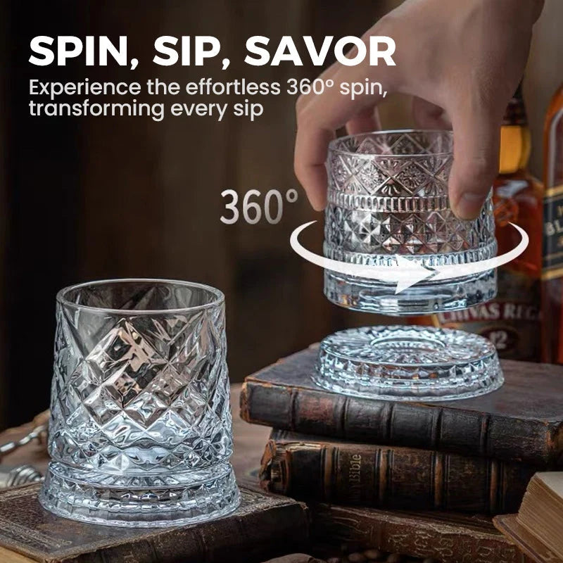 360° Rotating Lead-Free Whiskey Tumbler with Embossed Detail