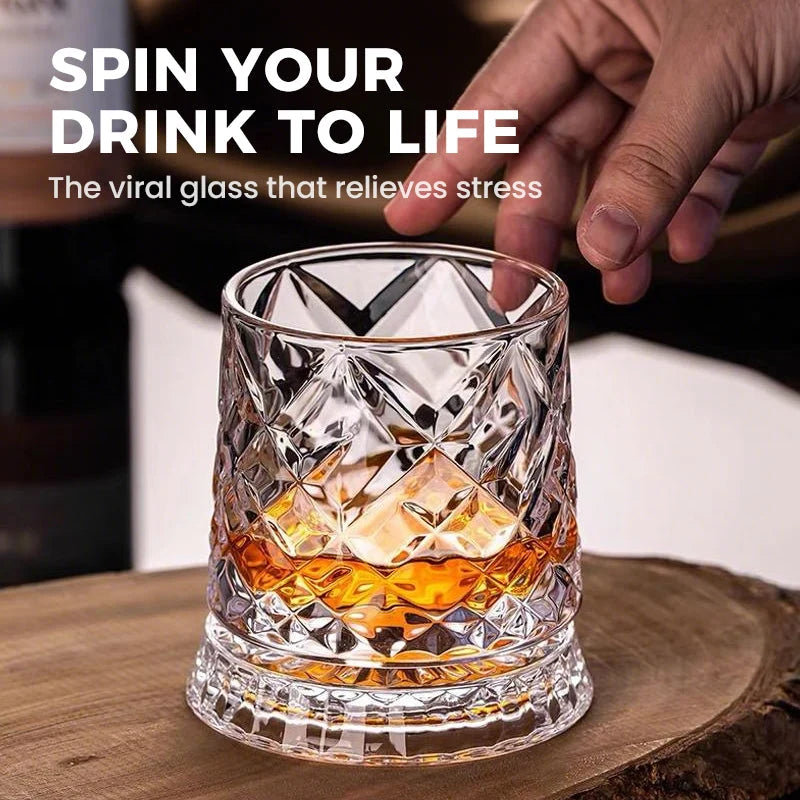 360° Rotating Lead-Free Whiskey Tumbler with Embossed Detail