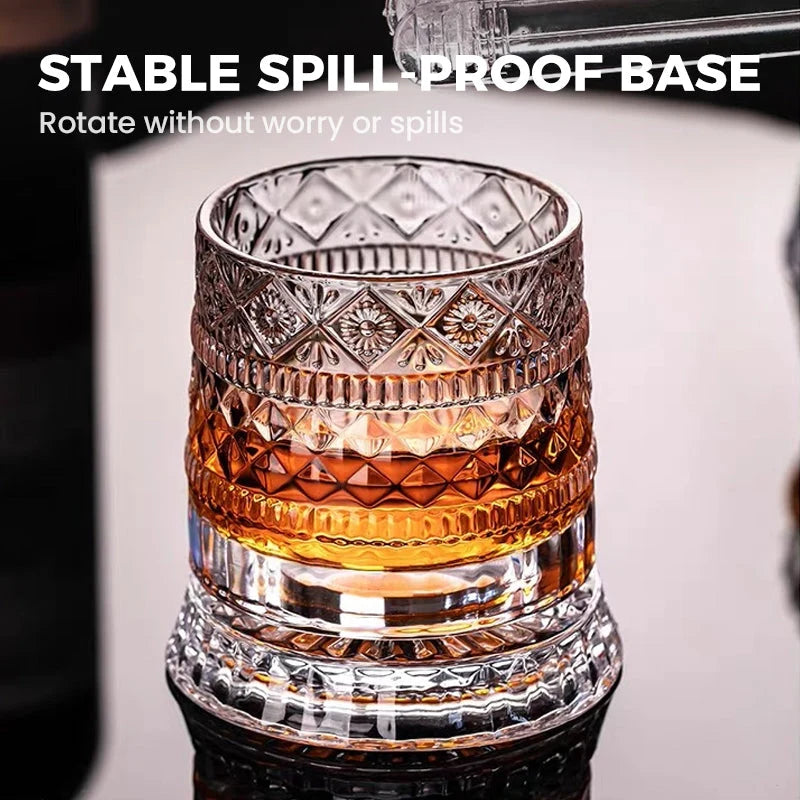 360° Rotating Lead-Free Whiskey Tumbler with Embossed Detail