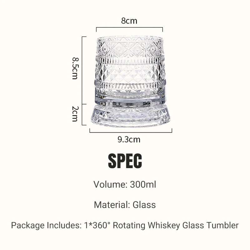 360° Rotating Lead-Free Whiskey Tumbler with Embossed Detail