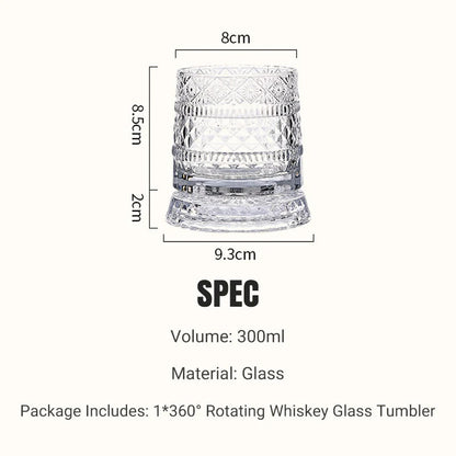 360° Rotating Lead-Free Whiskey Tumbler with Embossed Detail