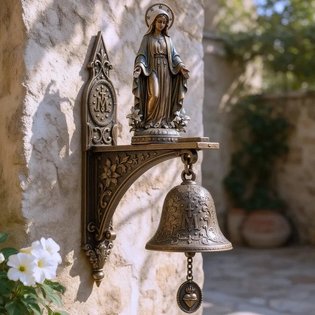 Bronze Marian Medal Bell for a Catholic Home or Garden