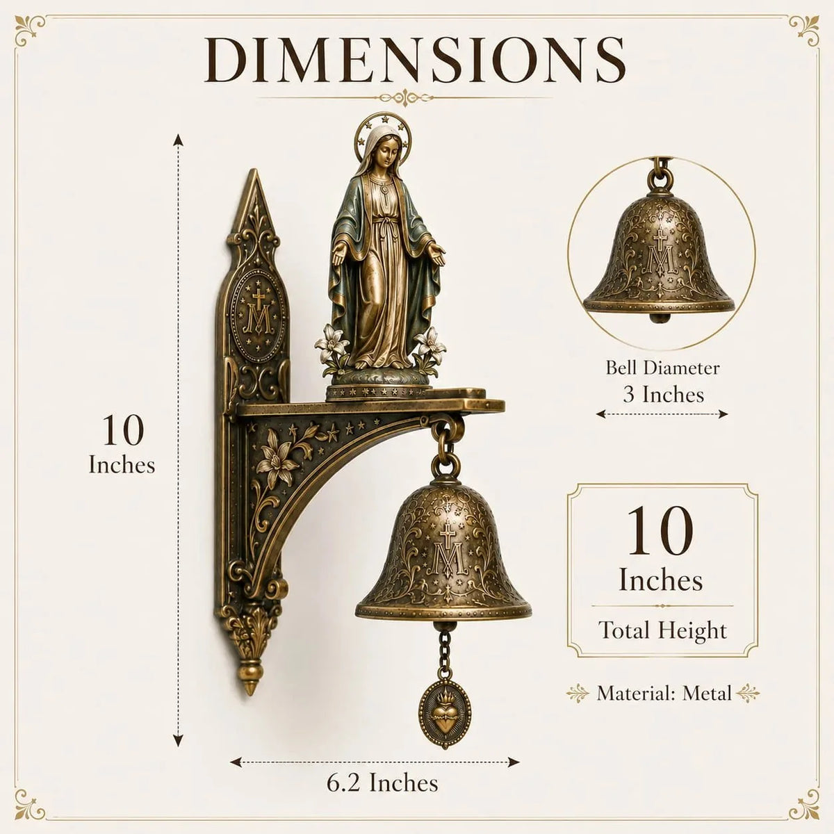 Bronze Marian Medal Bell for a Catholic Home or Garden