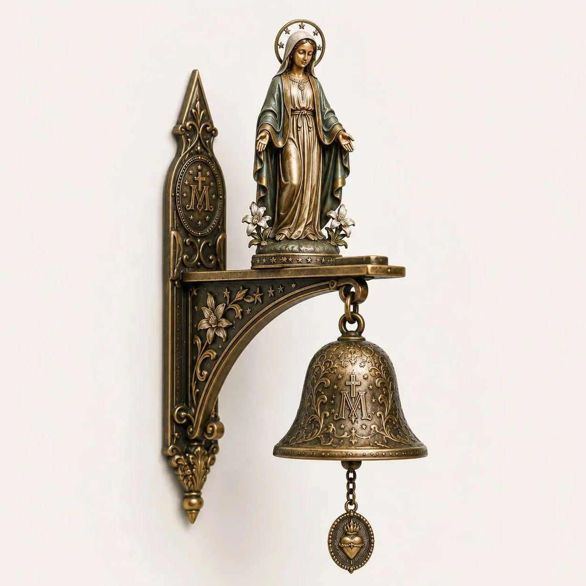 Bronze Marian Medal Bell for a Catholic Home or Garden