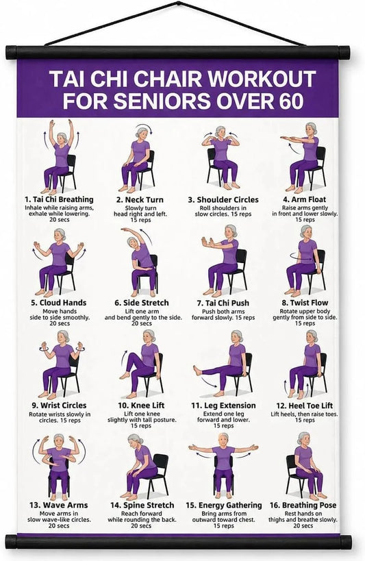 Tai Chi Chair Exercise Workout Chart for Seniors, 16 x 24 Inches